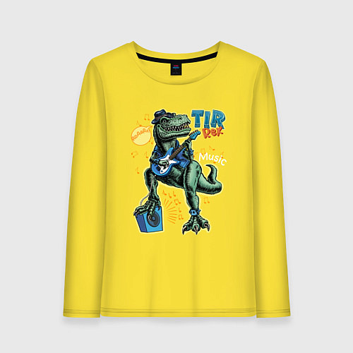 Женский лонгслив Тираннозавр с гитарой в шляпе / Желтый – фото 1