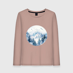 Лонгслив хлопковый женский Горы в тумане в круге, цвет: пыльно-розовый