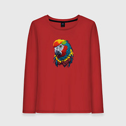 Лонгслив хлопковый женский Красочный попугай в ярких перьях, цвет: красный
