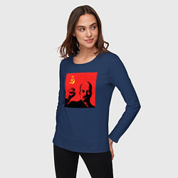 Лонгслив хлопковый женский Lenin in red, цвет: тёмно-синий — фото 2