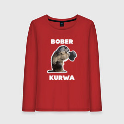 Лонгслив хлопковый женский Bobr kurwa with hat, цвет: красный