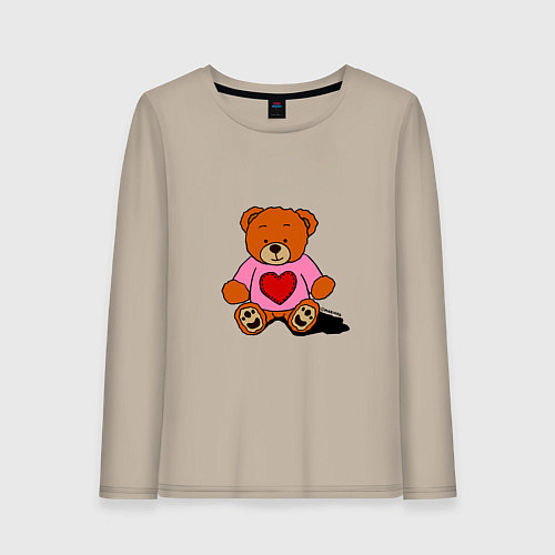 Женский лонгслив Плюшевый мишка с сердечком / Миндальный – фото 1