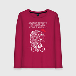 Лонгслив хлопковый женский Рыбка едет на велосипеде, цвет: маджента