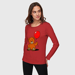 Лонгслив хлопковый женский Плюшевый медведь с воздушным шариком, цвет: красный — фото 2