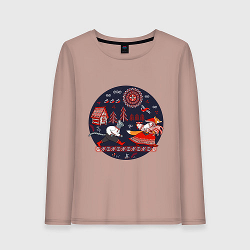 Женский лонгслив Кот и лиса из сказки / Пыльно-розовый – фото 1