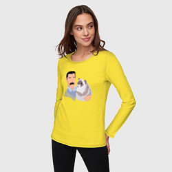 Лонгслив хлопковый женский Фредди с котиком, цвет: желтый — фото 2