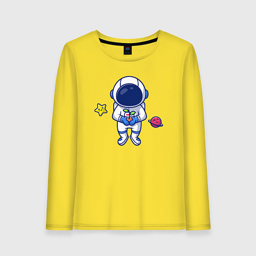Женский лонгслив Космонавт с цветком / Желтый – фото 1