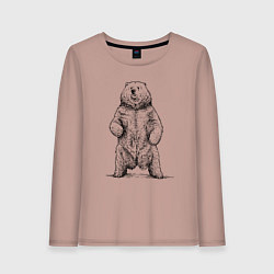 Лонгслив хлопковый женский Медведь стоит, цвет: пыльно-розовый
