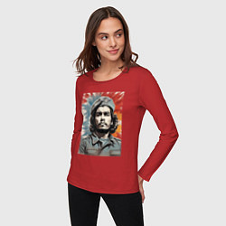 Лонгслив хлопковый женский Портрет Че Гевара, цвет: красный — фото 2