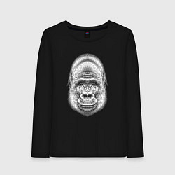 Лонгслив хлопковый женский Морда веселой гориллы, цвет: черный