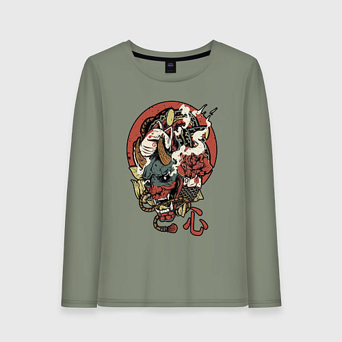 Женский лонгслив Демон - маска / Авокадо – фото 1