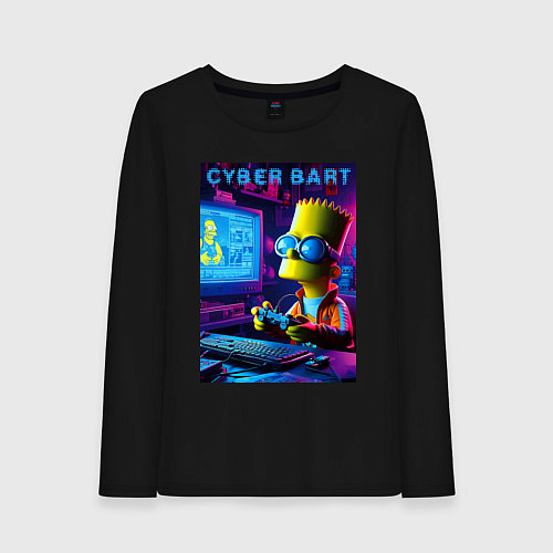 Женский лонгслив Cyber Bart is an avid gamer / Черный – фото 1