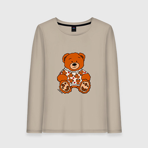 Женский лонгслив Мишки и сердца на свитере у мишки / Миндальный – фото 1