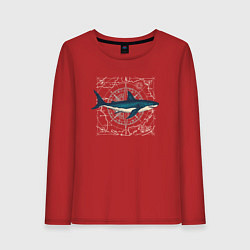 Лонгслив хлопковый женский Большая акула, цвет: красный
