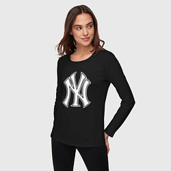 Лонгслив хлопковый женский New York yankees - baseball logo, цвет: черный — фото 2