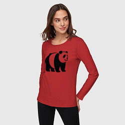 Лонгслив хлопковый женский Стоящая на четырёх лапах чёрная панда, цвет: красный — фото 2