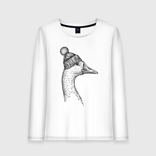 Женский лонгслив Утка в шапке с помпоном / Белый – фото 1