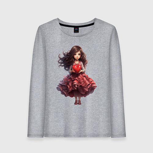 Женский лонгслив Валентинка с сердцем / Меланж – фото 1