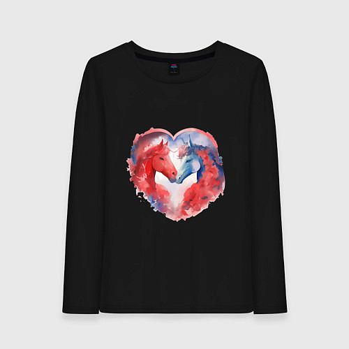 Женский лонгслив Влюбленные лошади акварель / Черный – фото 1