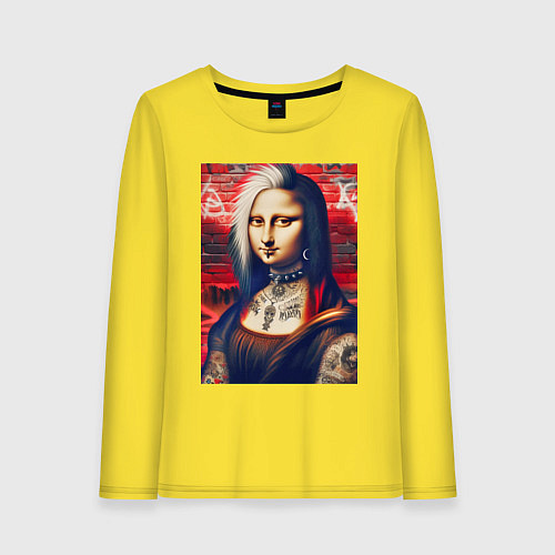 Женский лонгслив Мона Лиза - панк в татухах / Желтый – фото 1