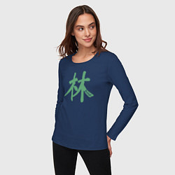 Лонгслив хлопковый женский Лес иероглиф, цвет: тёмно-синий — фото 2