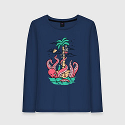 Лонгслив хлопковый женский Опасное приключение, цвет: тёмно-синий