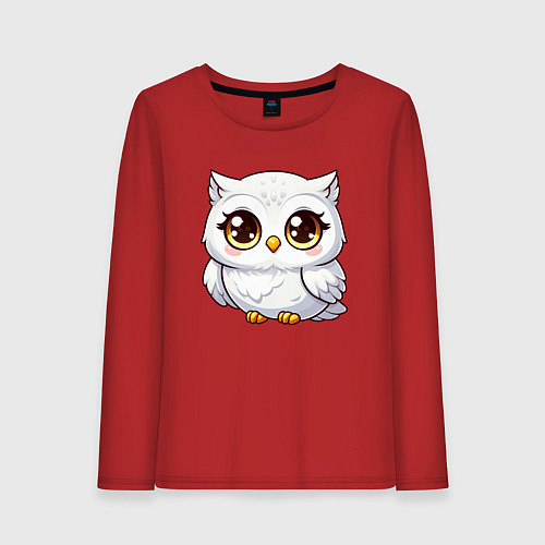 Женский лонгслив Милая белая сова / Красный – фото 1