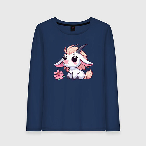 Женский лонгслив Козерог с цветком / Тёмно-синий – фото 1