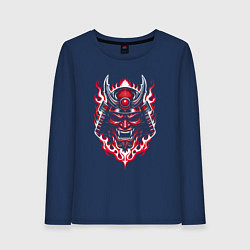 Лонгслив хлопковый женский Samurai mask demon, цвет: тёмно-синий