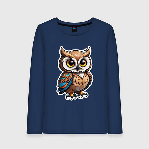 Женский лонгслив Сова - стикер / Тёмно-синий – фото 1