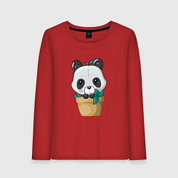 Лонгслив хлопковый женский Милая панда в цветочном горшке, цвет: красный