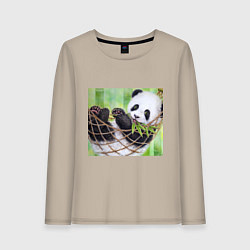 Лонгслив хлопковый женский Панда медвед, цвет: миндальный
