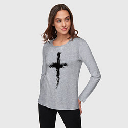 Лонгслив хлопковый женский Крест волнистый графика, цвет: меланж — фото 2