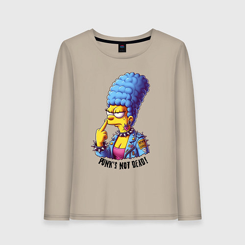 Женский лонгслив Marge Simpson - punks not dead motto / Миндальный – фото 1
