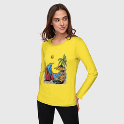 Лонгслив хлопковый женский Скелет на отдыхе под пальмой, цвет: желтый — фото 2