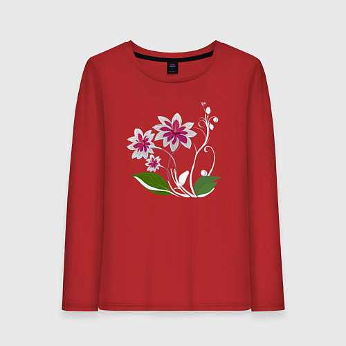 Женский лонгслив Яркий цветок с жемчугом / Красный – фото 1
