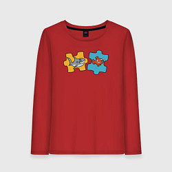 Лонгслив хлопковый женский Рыбки в пазлах, цвет: красный
