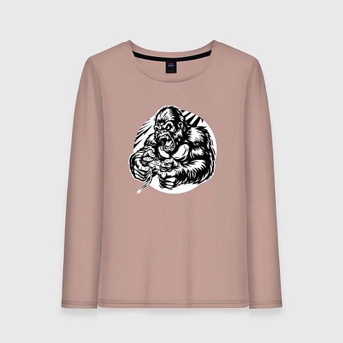 Женский лонгслив Горилла геймер / Пыльно-розовый – фото 1