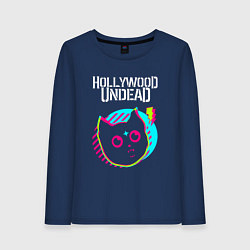 Лонгслив хлопковый женский Hollywood Undead rock star cat, цвет: тёмно-синий