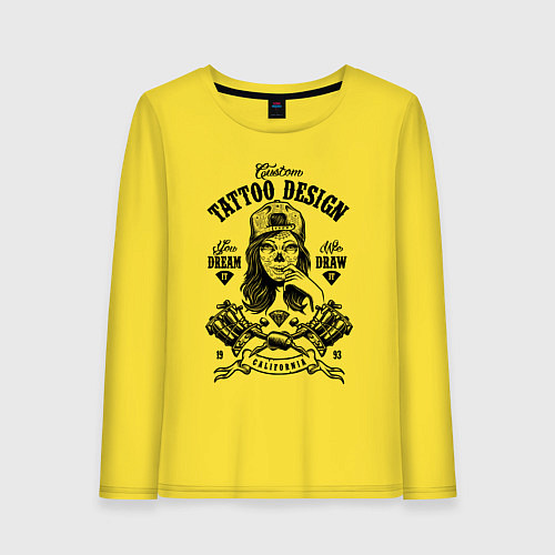 Женский лонгслив Custom tattoo saloon / Желтый – фото 1