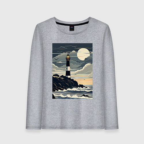 Женский лонгслив Маяк в луном свете / Меланж – фото 1