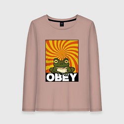 Лонгслив хлопковый женский Гипножаба по мотивам Футурама на оранжевом фоне, цвет: пыльно-розовый