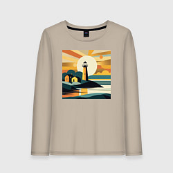 Лонгслив хлопковый женский Маяк под лучами солнца минимализм, цвет: миндальный