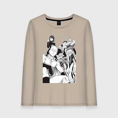 Женский лонгслив Ванпанчмен Сайтама Генос Фубуки Бэнг / Миндальный – фото 1