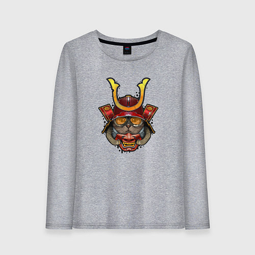 Женский лонгслив Милый кот самурай / Меланж – фото 1