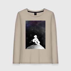 Лонгслив хлопковый женский Ванпанчмен Сайтама на луне, цвет: миндальный