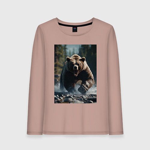 Женский лонгслив Разъяренный медведь / Пыльно-розовый – фото 1