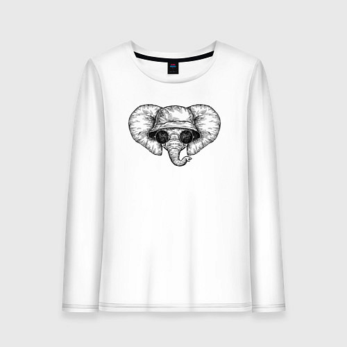 Женский лонгслив Слоненок в панаме и очках / Белый – фото 1