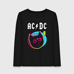 Лонгслив хлопковый женский AC DC rock star cat, цвет: черный