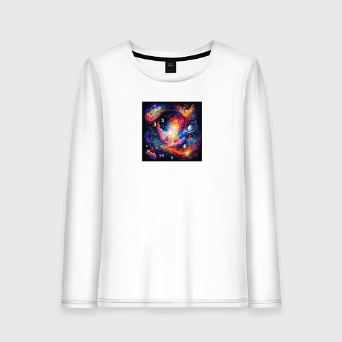 Женский лонгслив Абстракция: планеты / Белый – фото 1